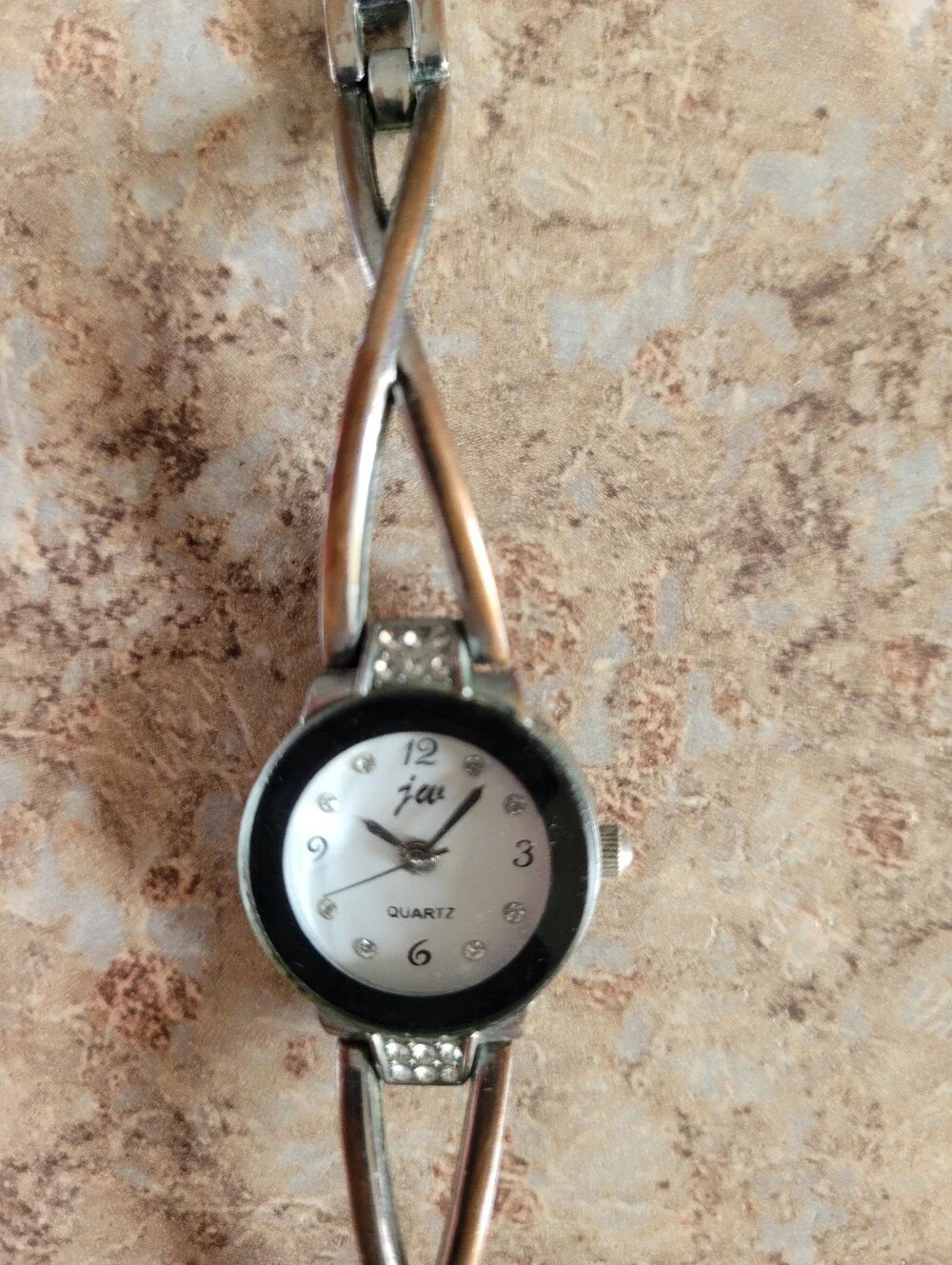 Jw Silver Tone Quartz Analog Bracelet Watch with Crystals